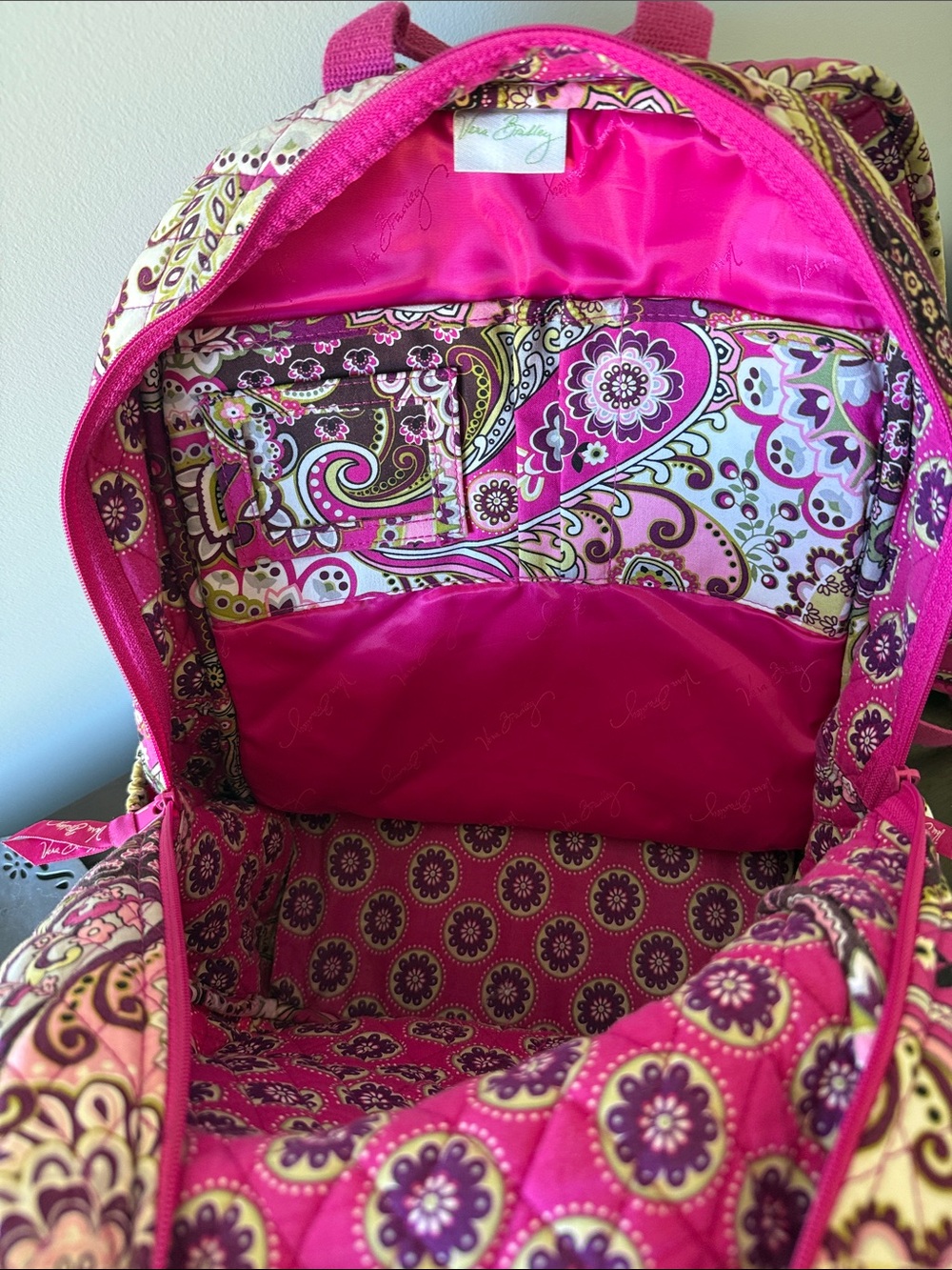 Vera Bradley Hot Pink Paisley Quilted Backpack - Picture 2 of 3